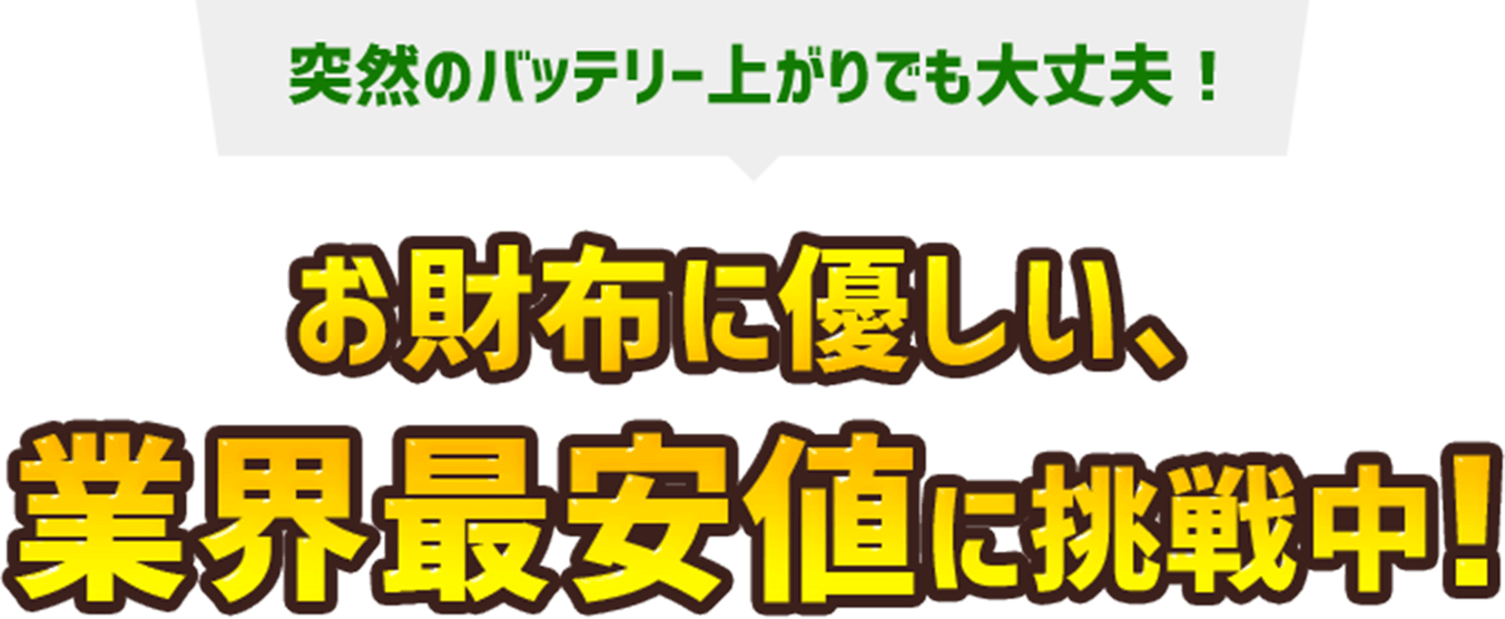 突然のバッテリー上がりでも大丈夫！ お財布に優しい、業界最安値に挑戦中！